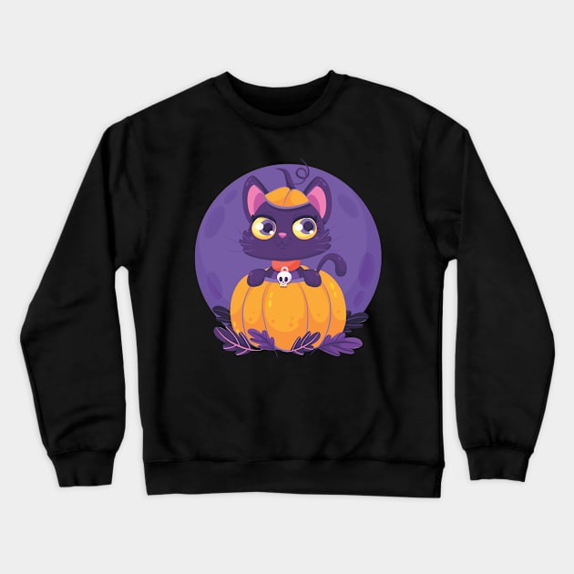 cat in the pumpkin Crewneck Sweatshirt by Cryptocactos 